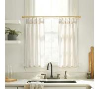 Kitchen Window Curtains Over Sink Cafe Curtains 24 Inch Length,Modern Farmhouse Style Boho Pinch Pleated Linen Sheer Tier Short Curtains for Small Window,Sets of 2 Piece,Cream