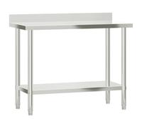 vidaXL Stainless Steel Kitchen Work Table – Prep Station with Backsplash & Storage – 110x55x93 cm