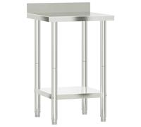 vidaXL - Stainless Steel Kitchen Work Table 55x55x93 cm with Backsplash, Adjustable Feet, Lower Shelf, Ideal for Food Prep in Commercial and Home Kitchens