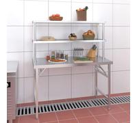 Kitchen Work Table with Top Board 120 x 60 x 145 cm Stainless Steel Catering Supplies Restaurant Catering Hotel Canteen Snack Cafe Buffet
