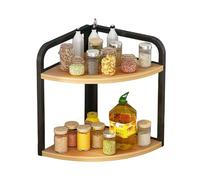 Kitchen Worktop Corner Shelf Spice Rack Kitchen Accessories Wooden Spice Rack Triangle Iron Nathroom Corner Desktop Organiser (2 Tiers (L))