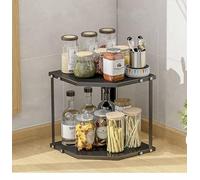 Kitchen Worktop Flavours Corner Shelf Spice Rack, Next to the Oven Kitchen Accessories Pot and Pot Lid Multifunctional Storage Rack Triangle Iron Corner Desktop Organiser (Black, 2 Tiers)