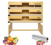 Kitchen Wrap Organizer with Dispenser and Cutter - Bamboo Holder for Parchment Paper, Tin Foil, & Paper Towels - Ideal for Drawer or Wall Cabinet Storage
