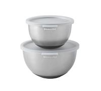 KitchenAid 2pc Mixing Bowls Set with Lids, Stainless Steel Nesting Bowls with Non-Slip Base, Ideal for Baking, Food Prep and Food Storage, Durable and Easy to Clean, 17.5cm and 22cm