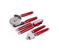 4pc Empire Red Kitchen Utensil Set with Multi-Function Can Opener, Pizza Wheel, Garlic Press & Euro Peeler KitchenAid Red One Size