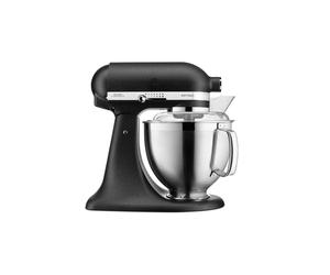 KitchenAid 5KSM185 Artisan Stand Mixer Cast Iron Black - 4.8L & 3L Bowls, Pouring Shield, Whisk, Flat Beater, Dough Hook