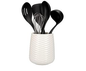 KitchenAid 6 Piece Utensil Set and Holder, Non-Stick and Dishwasher Safe Kitchen Utensil Set, Cooking Tools with Storage Crock