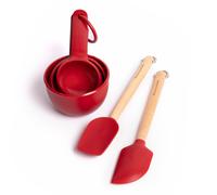 6pc Red Kitchen Set with 2x Mini Birchwood & Silicone Spatulas and 4x Measuring Cups - 1/4,1/3,1/2 and 1 Cup Sizes KitchenAid Red One Size
