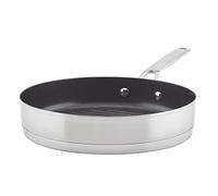 KitchenAid 71012 3-Ply Base Brushed Stainless Steel Nonstick Round Grill Pan/Griddle, 10.25 Inch