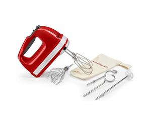 KitchenAid 9-Speed Hand Mixer, 85W Quiet DC Motor with Soft Start, 6 Accessories - Beaters, Whisk, Dough Hooks & Mixing Rod, Swivel Cord, Storage Bag Included, Empire Red