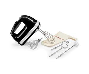 KitchenAid 9-Speed Hand Mixer, 85W Quiet DC Motor with Soft Start, 6 Accessories - Beaters, Whisk, Dough Hooks & Mixing Rod, Swivel Cord, Storage Bag Included, Onyx Black
