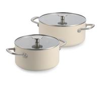KitchenAid Advanced Forged Aluminium Saucepan Set of 4 Saucepans 20 cm / 3.11 L and 24 cm / 4.91 L with Glass Lids, Ceramic Non-Stick Coating Without PFAS, Induction, Oven Safe up to 220 °C, Cream