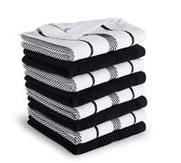 KitchenAid Albany Dishcloth 8 Pack Set, Matte Black/White, 12"x12"