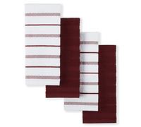 KitchenAid Albany Kitchen Towel 4-Pack Set, Cotton,Smoked Paprika Red/White, 16"x26"