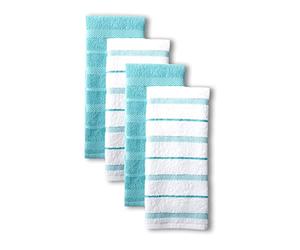 KitchenAid Albany Kitchen Towel Set 4-Pack 16"x26", Aqua/White