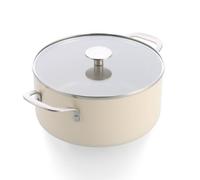 KitchenAid Aluminium Ceramic Non-Stick Casserole Dish with Glass Lid, 24 cm/4.91 L, PFAS-Free, Induction Safe, Stainless Steel Handle, Oven Safe, Dishwasher Safe, Cream White