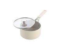 KitchenAid Aluminium Ceramic Non-Stick Saucepan with Glass Lid, 16 cm/1.58 L, PFAS Free, Induction Safe, Stainless Steel Handle, Oven Safe, Dishwasher Safe, Cream White