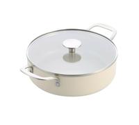 KitchenAid Aluminium Ceramic Non-Stick Sauté Pan with Glass Lid and Auxiliary Handle, 24 cm/3.1 L, PFAS-Free, Induction Safe, Stainless Steel Handle, Oven-Safe, Dishwasher Safe, Cream White