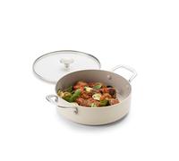 KitchenAid Aluminium Ceramic Non-Stick Sauté Pan with Glass Lid and Auxiliary Handle, 28 cm / 4.28 L, PFAS-Free, Induction Safe, Stainless Steel Handle, Oven Safe, Dishwasher Safe, Cream White