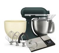 KitchenAid Artisan Plus 4.7L Stand Mixer, Tilt-Head Food Mixer with Stainless Steel Bowl, 10 Speed Settings, Dough Hook, Flat Beater & Wire Whisk, Pebbled Palm Green