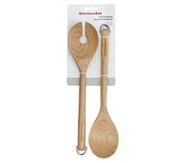 KitchenAid Salad Servers Birchwood – 2-piece Fork & Spoon with Hanging Hook, Brown