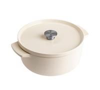 KitchenAid Cast Iron Ø26cm/5.2 Litre Casserole with Lid,Robust & Durable,Searing,Browning or Frying,PFAS-Free Enamel Interior,Induction,Ergonomic Handle,Oven Safe up to 260°C,Almond Cream