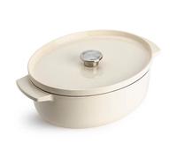 KitchenAid Cast Iron Ø30cm/5.6L Oval Casserole with Lid,Robust & Durable,Searing,Browning or Frying,PFAS-Free Enamel Interior,Induction,Ergonomic Handle,Oven Safe up to 260°C,Almond Cream
