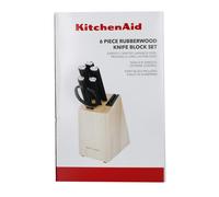 KitchenAid Classic 6-Piece Knife Set with Block, Sharp High-Carbon Japanese Steel Kitchen Knives and Rubberwood Holder - Black - Rubber Wood - Knife Blocks