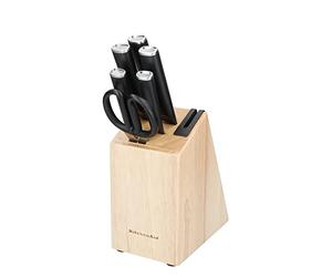 KitchenAid Classic 6-Piece Knife Set with Block, Sharp Japanese 420J2 Steel Kitchen Knives and Rubberwood Holder