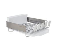 KitchenAid Compact Satin Wire Rust Resistant Expandable Dish Rack with Angled Self Draining Drainboard with Removable Flatware Caddy 23.18-Inch Gra