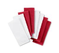 KitchenAid Cotton Classics Antimicrobial Solid Textured Kitchen Towels, 8 Pack, Absorbent, 100% Cotton, Passion Red, White, 17 x 28 Inches