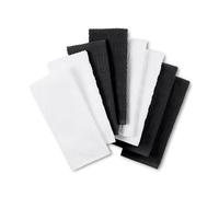 KitchenAid Cotton Classics Textured Solid Antimicrobial Kitchen Towels 8-Pack, Absorbent 100% Cotton, Matte Black/White, 17”x28”