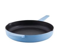 KitchenAid Enameled Cast Iron Frying Pan/Skillet with Helper Handle and Pour Spouts, 12 Inch, Blue Velvet