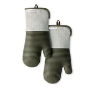 KITCHENAID® Evergreen Design Series Herringbone Ribbed Soft Silicone Oven Mitts 2-Pack Set, Heat Resistant up to 500°F, Flexible & Waterproof, Deep Forest Green, 7"x14"