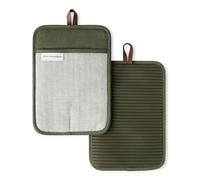 KITCHENAID® Evergreen Design Series Herringbone Ribbed Soft Silicone Pot Holders 2-Pack Set, Heat Resistant up to 500°F, Flexible & Waterproof, Deep Forest Green, 7"x10"
