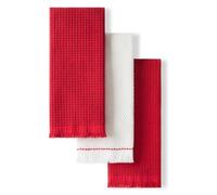 KitchenAid Gourmet Series Gridlines Kitchen Towels 3-Pack Set, 100% Cotton Absorbent, Passion Red, 18"x28"