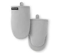 KITCHENAID Gourmet Series Gridlines Mini Oven Mitts 2-Pack Set, Heat Resistant up to 600°F, Soft Silicone Grip, Magnetic Cuff, Matte Grey, 5.5"x9"