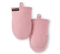 KITCHENAID Gourmet Series Gridlines Mini Oven Mitts 2-Pack Set, Heat Resistant up to 600°F, Soft Silicone Grip, Magnetic Cuff, Dried Rose, 5.5"x9"