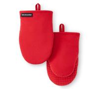 KITCHENAID Gourmet Series Gridlines Mini Oven Mitts 2-Pack Set, Heat Resistant up to 600°F, Soft Silicone Grip, Magnetic Cuff, Passion Red, 5.5"x9"