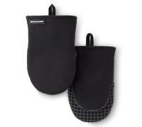 KITCHENAID Gourmet Series Gridlines Mini Oven Mitts 2-Pack Set, Heat Resistant up to 600°F, Soft Silicone Grip, Magnetic Cuff, Onyx Black, 5.5"x9"