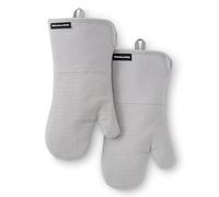 KITCHENAID Gourmet Series Gridlines Oven Mitts 2-Pack Set, Heat Resistant up to 600°F, Soft Silicone Grip, Magnetic Cuff, Matte Grey, 7"x14"