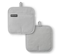 KITCHENAID Gourmet Series Gridlines Pot Holders 2-Pack Set, Heat Resistant up to 600°F, Soft Silicone Grip, Magnetic Cuff, Matte Grey, 8"x8"