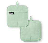 KITCHENAID Gourmet Series Gridlines Pot Holders 2-Pack Set, Heat Resistant up to 600°F, Soft Silicone Grip, Magnetic Cuff, Pistachio Green, 8"x8"