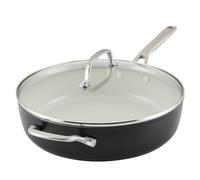 KitchenAid Hard Anodized Ceramic 5-Quart Nonstick Sauté Pan with Shatter-Resistant Lid & Riveted Handle - Durable, Even Heating, Easy Clean, Oven Safe to 500°F, Matte Black