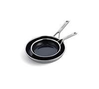 KitchenAid Multi-Ply Stainless Steel PFAS-Free Ceramic Non-Stick 20 cm and 28 cm Frying Pan Set, 3-Ply, Induction, Multi Clad, Silver