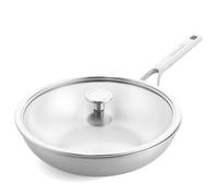 KitchenAid Multiply 3PLY Stainless Steel 28 cm/3.57 Litre Wok Pan with Tempered Glass Lid, PFAS Free, Triply, Multiclad, Induction Suitable, Oven Safe up to 220°C, Silver