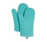 KitchenAid Ribbed Soft Silicone Oven Mitt Set, 7"x13", Aqua Sky
