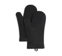KitchenAid Ribbed Soft Silicone Oven Mitt Set, 7"x13", Onyx Black
