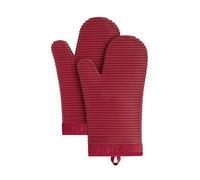 KitchenAid Ribbed Soft Silicone Oven Mitt Set, 7"x13", Passion Red