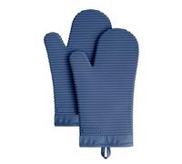 KitchenAid Ribbed Soft Silicone Oven Mitt Set, Blue Willow 2 Count